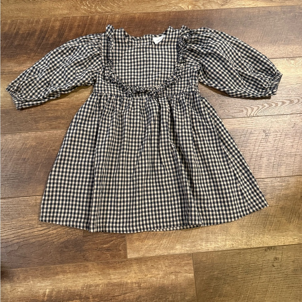 Mebie Baby navy long sleeved gingham dress